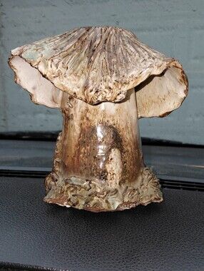 Rare  1960 Handcrafted Ceramic Mushroom Sculpture in Brown and Cream